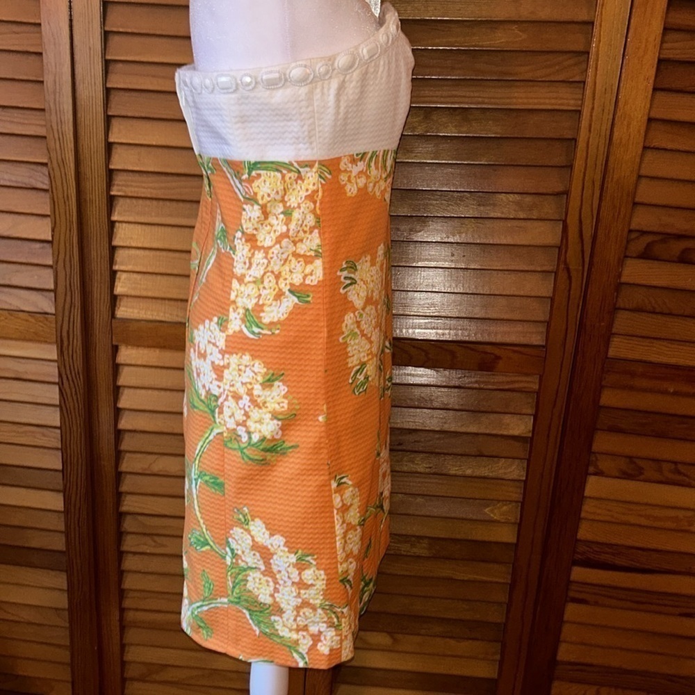 Lilly Pulitzer Gorgeous Strapless Nectar Orange Floral Dress Size 6 - Picture 6 of 8